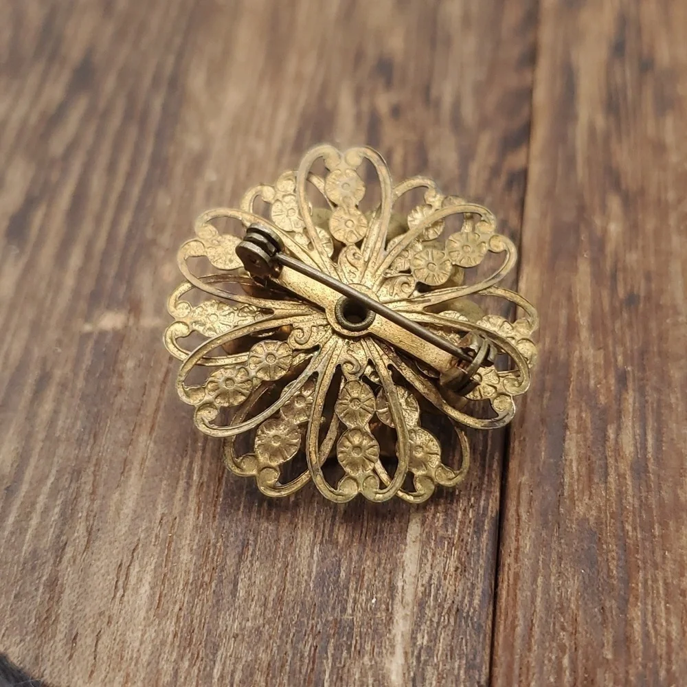 B432‎ edwardian crystal floral cottagecore brooch